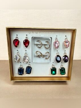 Unwritten Multicolor Crystal Earring Set with Gold-Tone Hoops
